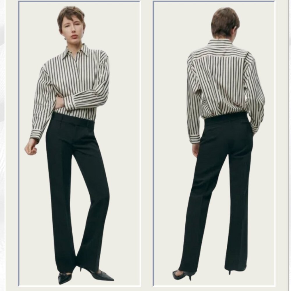 NWT ZARA ZW Collection Straight Leg Pants Black Mid Rise Trousers M